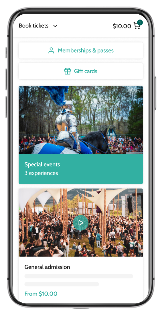 Beyonk's museum ticketing system on mobile. Memberships, gift cards and sessions can be bought here.
